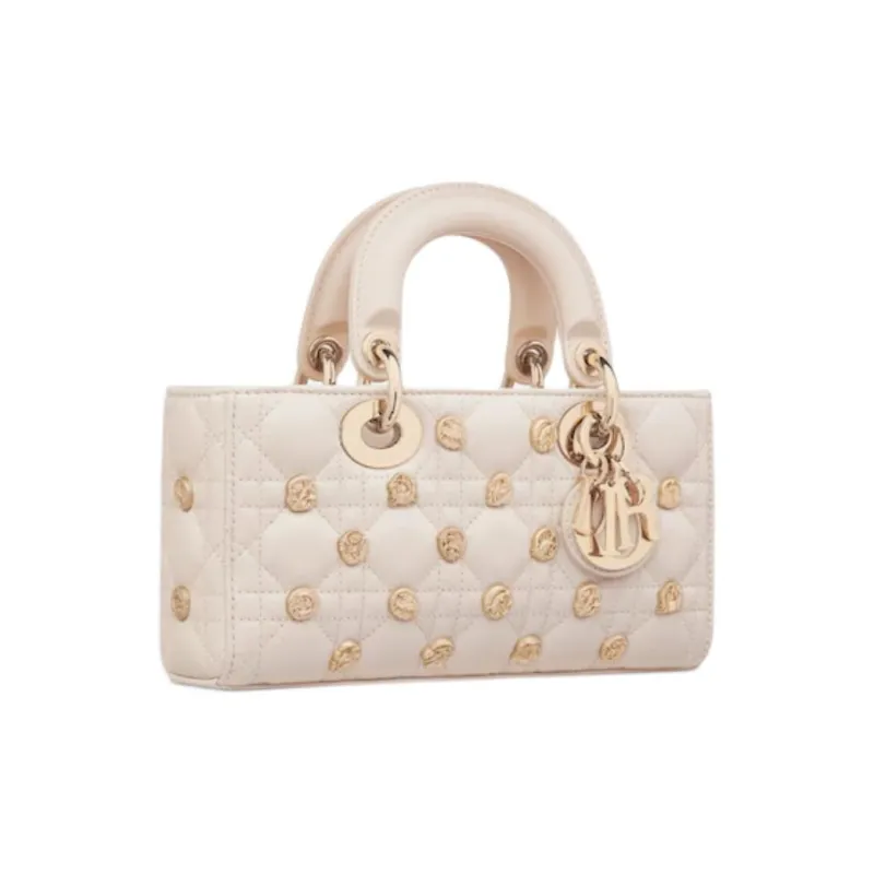 DIOR Lady D-JOY Lambskin Shoulder Bag Crossbody Bag Handbag Small Size Women's Ash Ivory-1