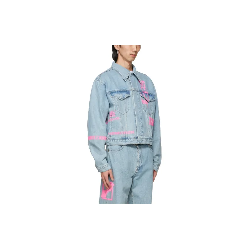 WE11DONE Neon Logo Print Denim Jacket-2