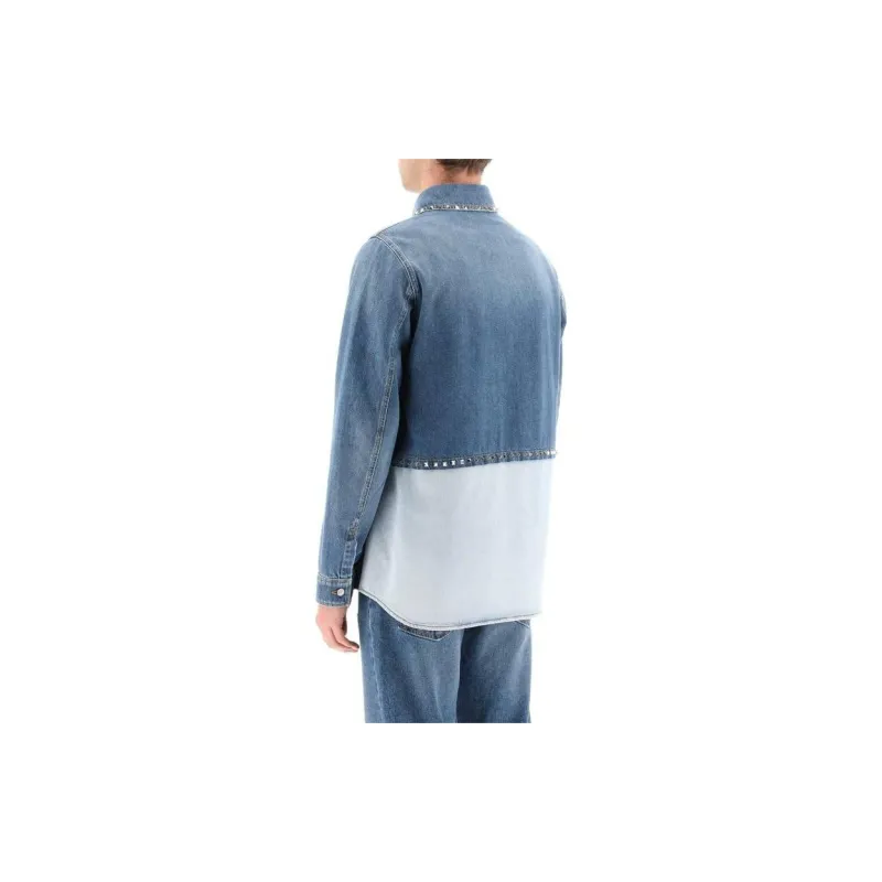 Valentino Stud Detailed Long Sleeved Denim Shirt-3