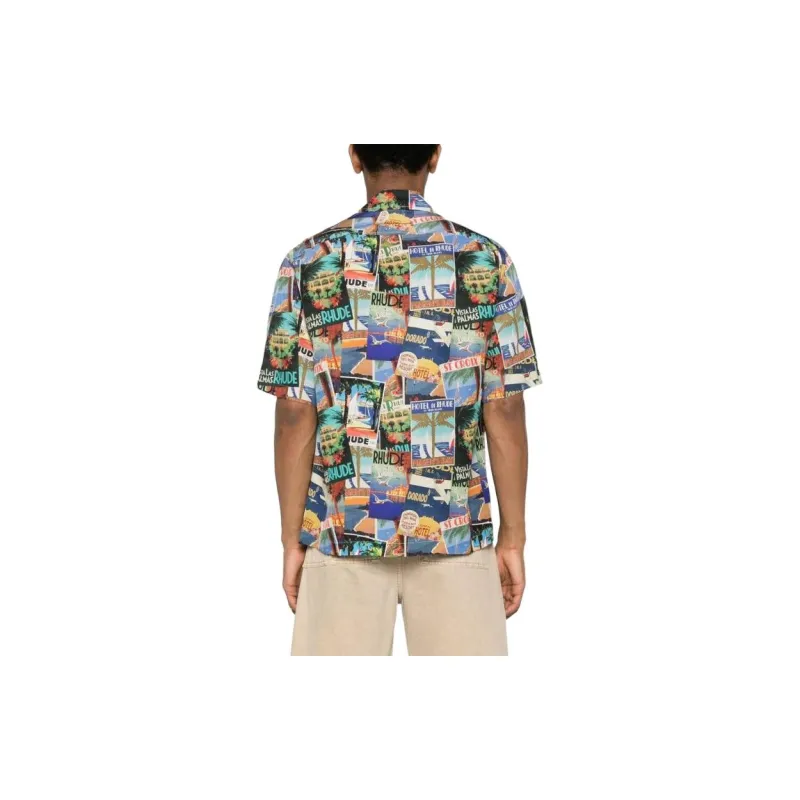 RHUDE Postal Card print Bowling Shirt-3