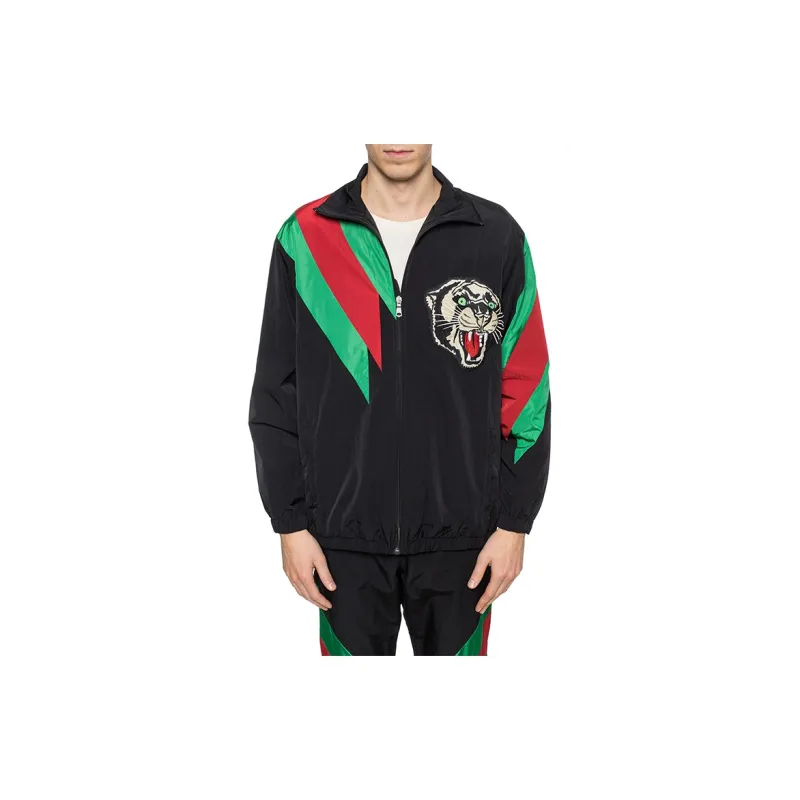 GUCCI Embroidered Contrast Stripe Logo Track Jacket-2