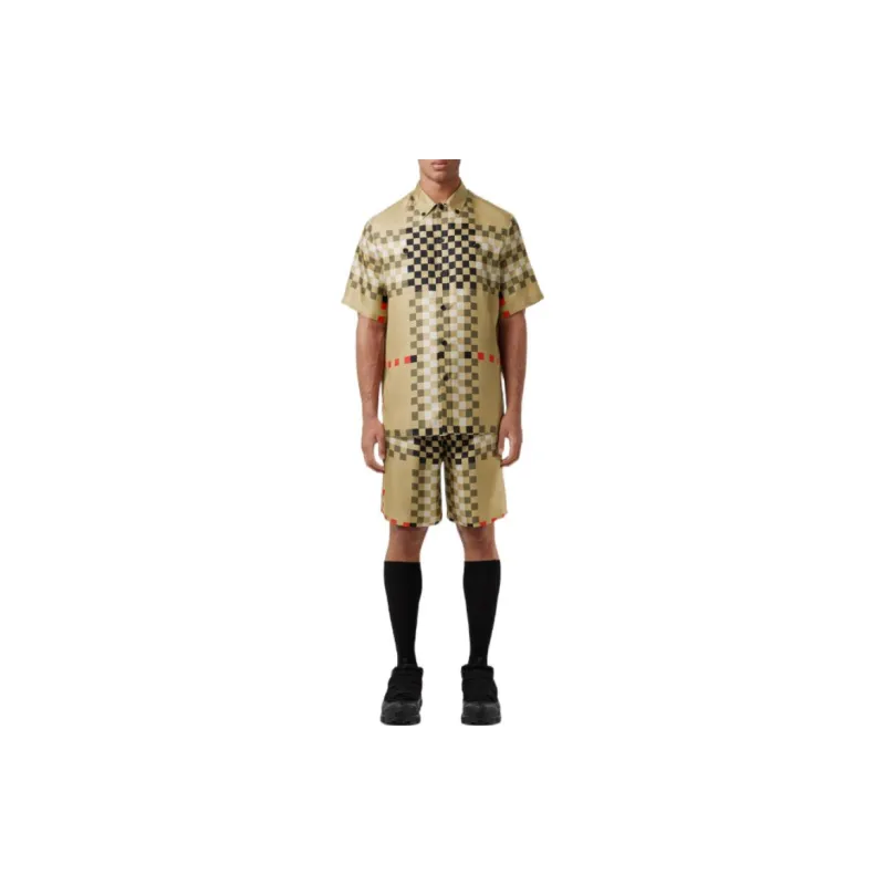 Burberry Short Sleeve Pixel Check Silk Shirt-1