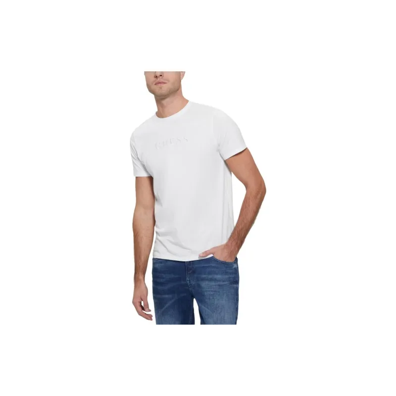 GUESS Embroidered Logo Tee T Shirt Men's White-1