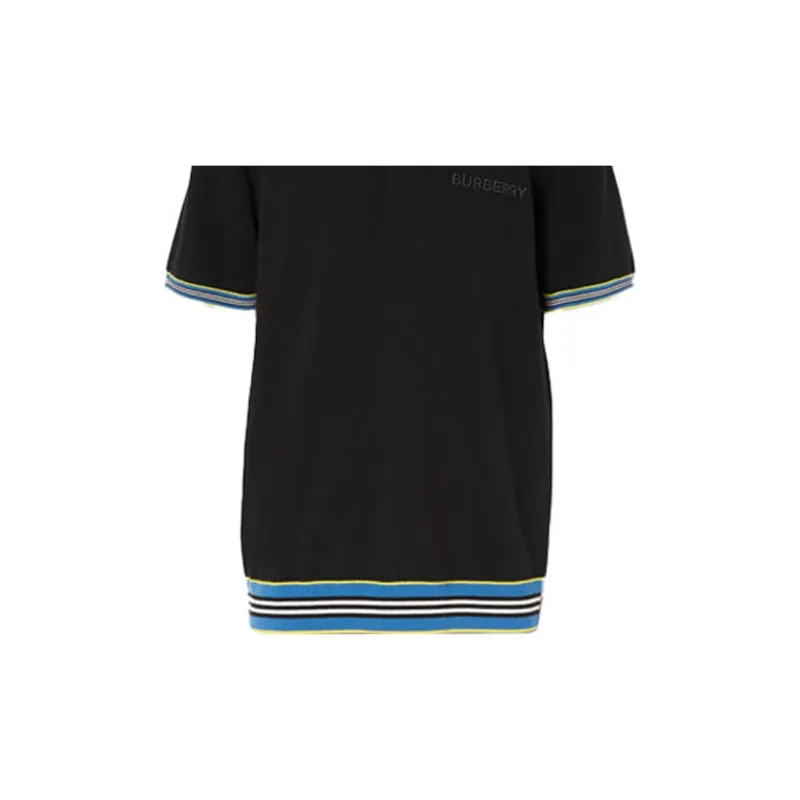 Burberry Mens Logo Stripe Casual Short Sleeve Polo Shirt Black-5