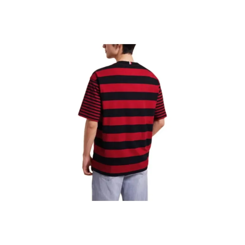 Tommy Hilfiger T Shirts Men Red Black Stripes/0EV-2
