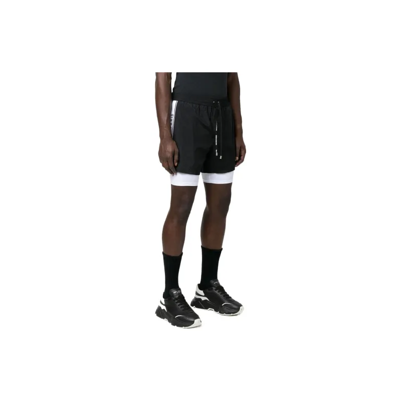BALMAIN Layered Logo tape Shorts-3
