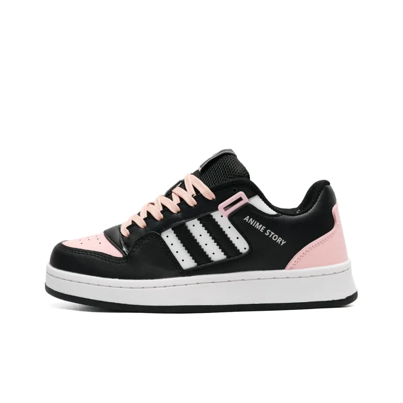 Circle small Skateboard Shoes Unisex Low Top Black Pink/Blue Pink-1