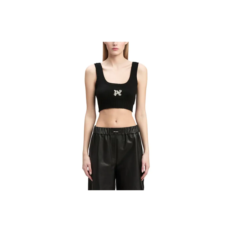 PALM ANGELS Intarsia Knit logo Crop Top-1