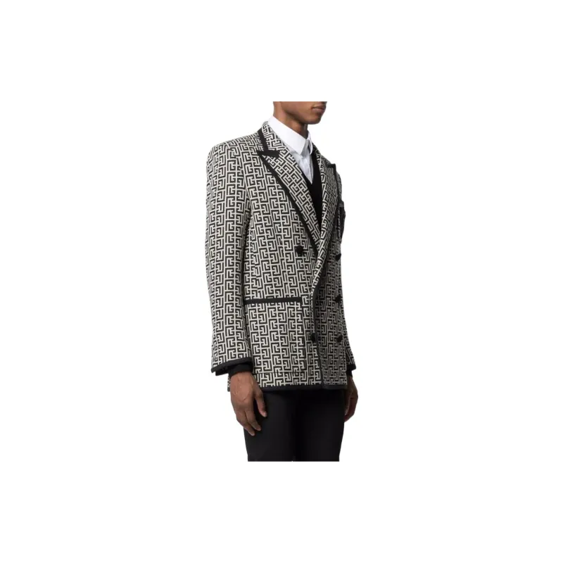BALMAIN Monogram Jacquard Double breasted Blazer-3