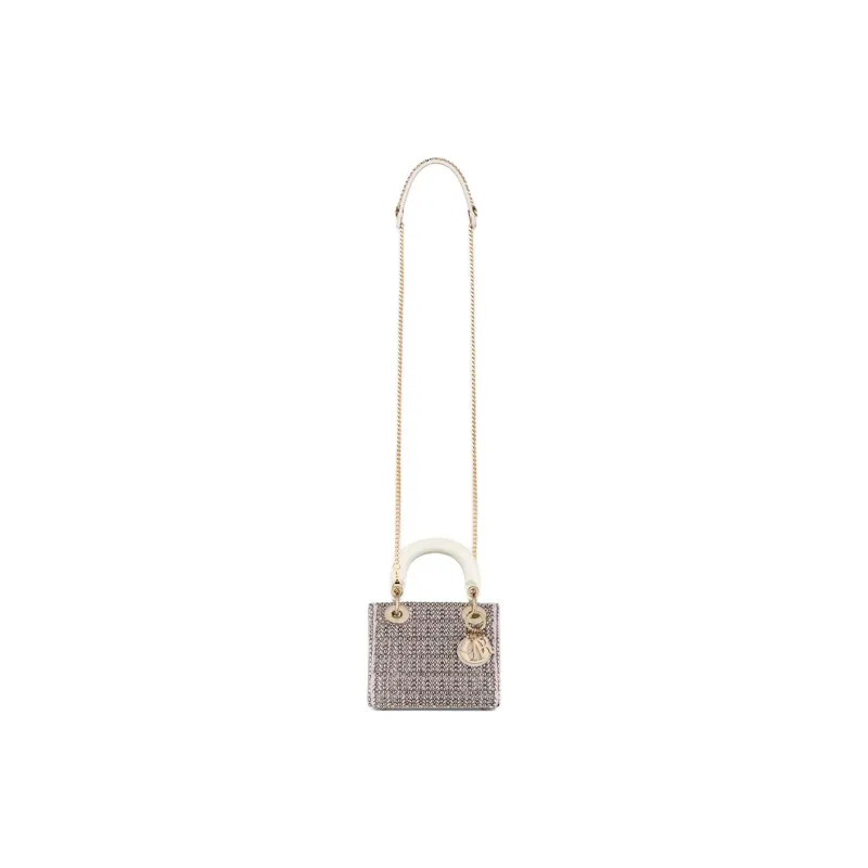 DIOR Lady Dior Latte Cotton Lady Dior Bag, Shoulder Bag, Crossbody Bag, Handbag Mini Women's Metallic-1