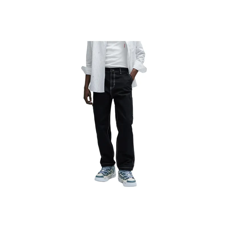 HUGO BOSS Regular Fit Trousers In Heavyweight Cotton Jeans Men's Black-1