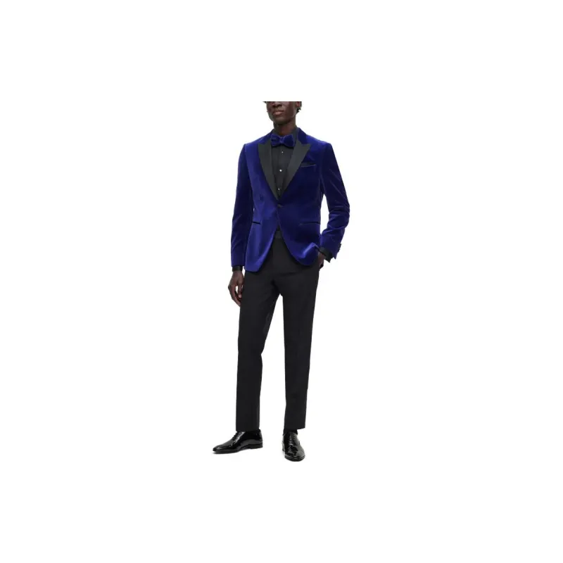 HUGO BOSS Slim-Fit Tuxedo Jacket In Pure-Cotton Velvet Jackets Coats Men's Dark Blue-1