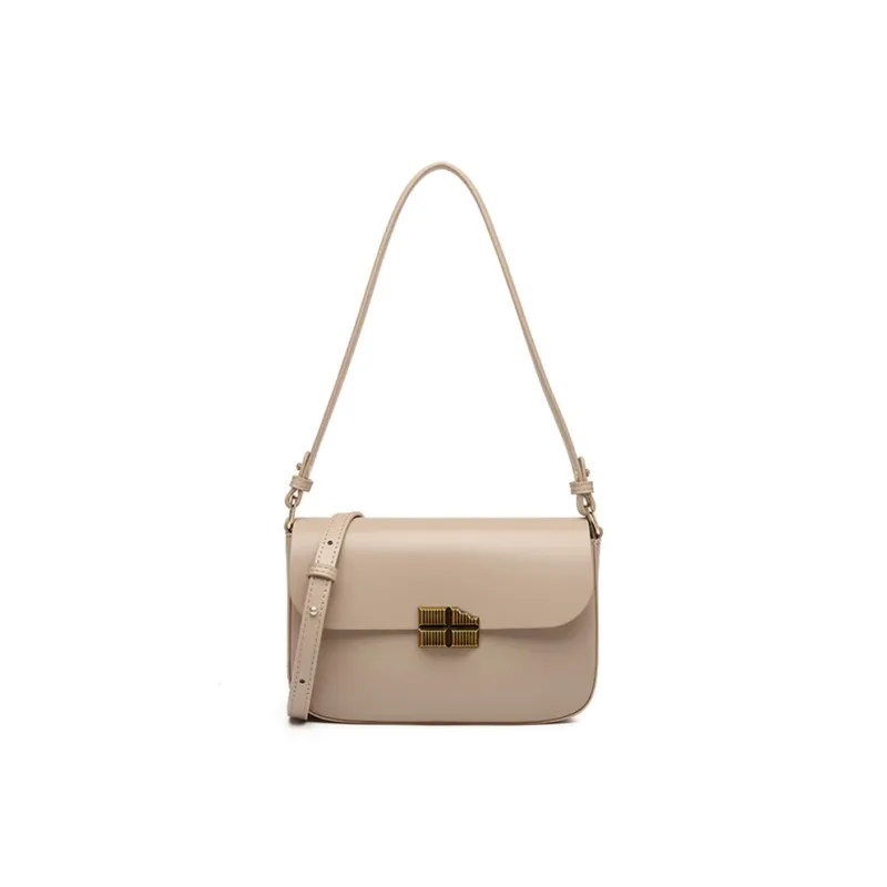 Yalu Cow Leather Shoulder Bag Women's Coffee/Midnight Black/Milk Tea Apricot-8