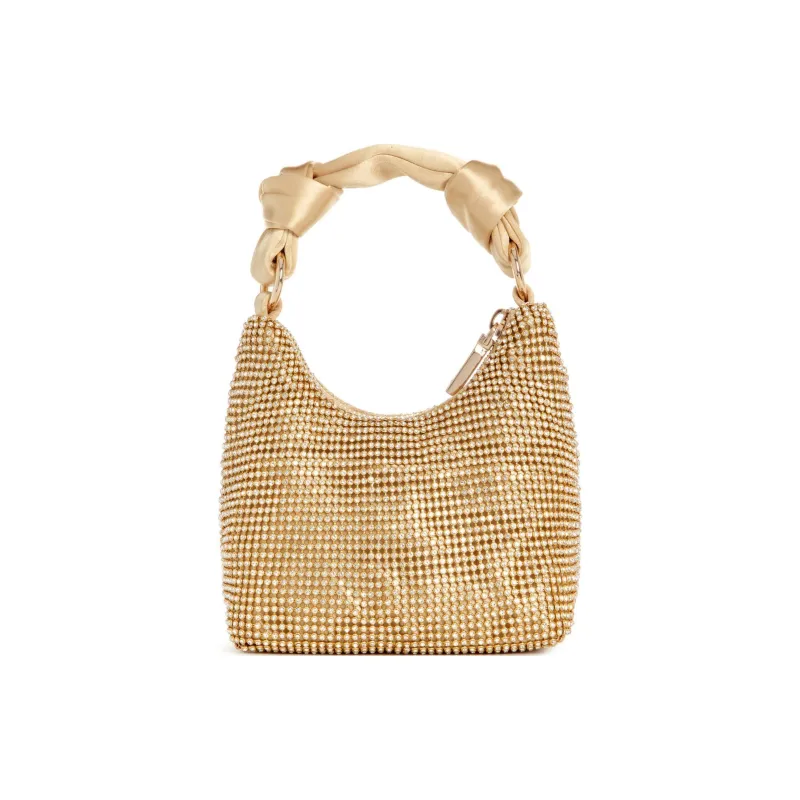 GUESS Satin Hobo Bag Shoulder Bag Crossbody Bag Handbag Mini Women's Gold-2
