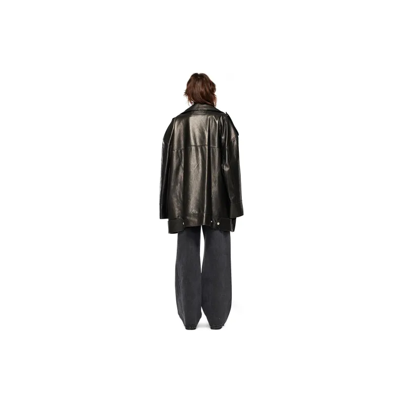 KIMHEKIM 1.5 LEATHER RIDER HALF COAT Leather Jacket Unisex BLACK/Black-3