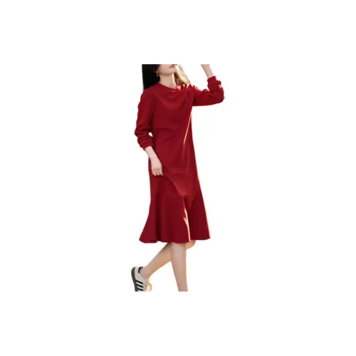 Mo Han Yi Mei Long-Sleeved Dresses Women's Red