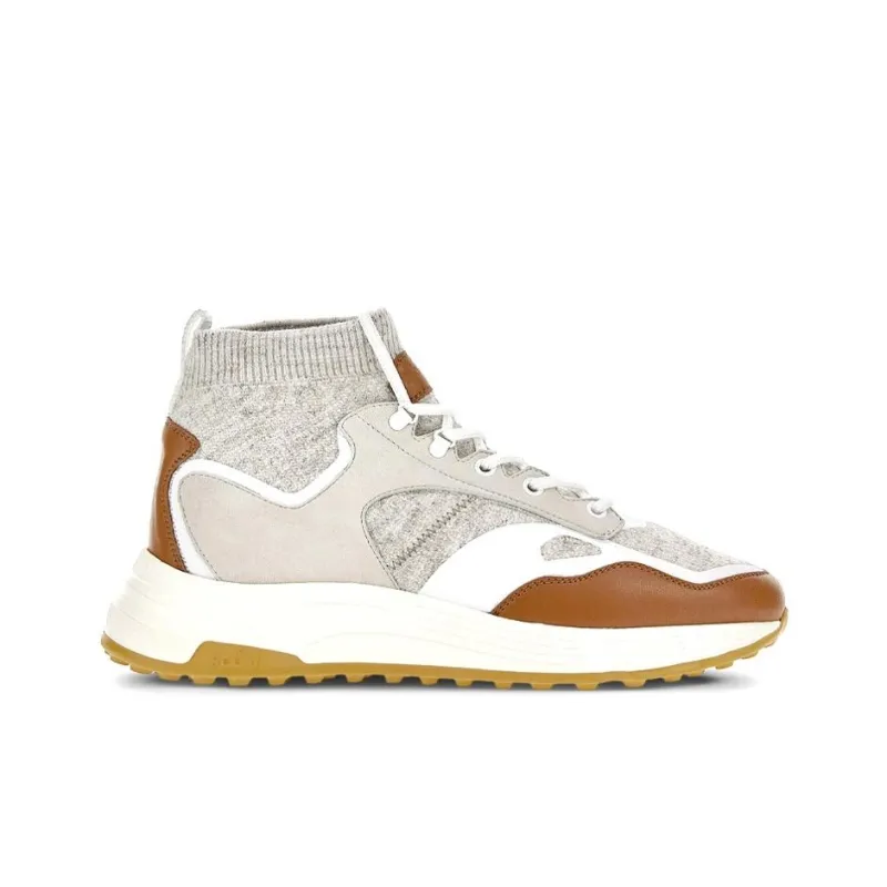 HOGAN Hyperlight Slip-Resistant High-Top Casual Shoes Men's White Beige Brown-1