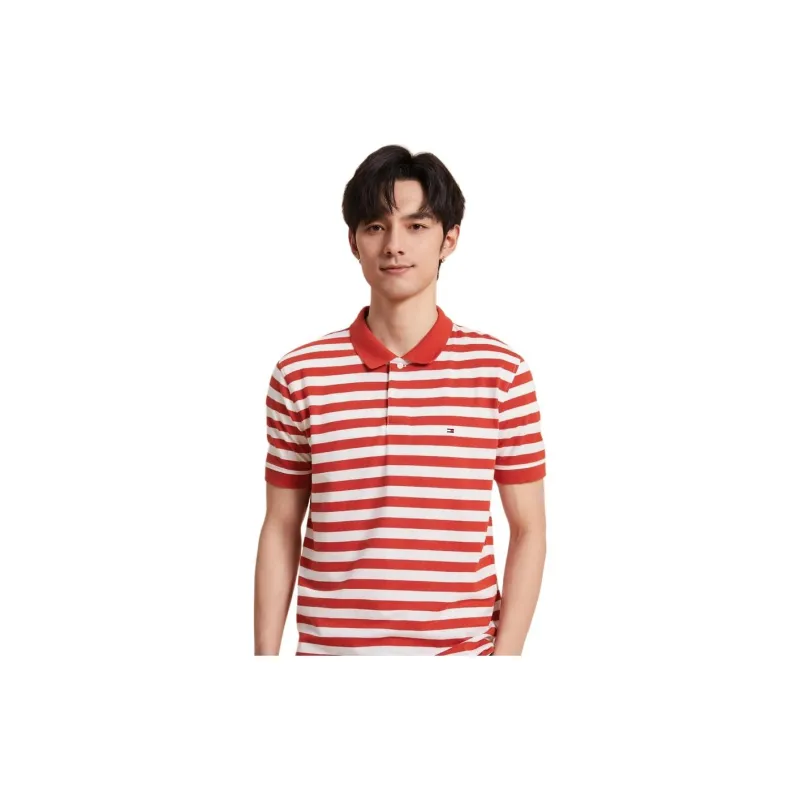 Tommy Hilfiger Polo Shirt Men's Red White Stripes-2