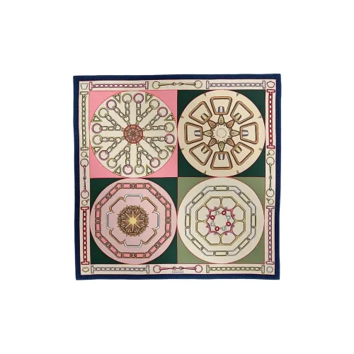 HERMES Cashmere Shawls Women's Pink/Dark Olive Green