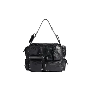 Balenciaga Lambskin Shoulder Bag Crossbody Bag Large Size Men's Black