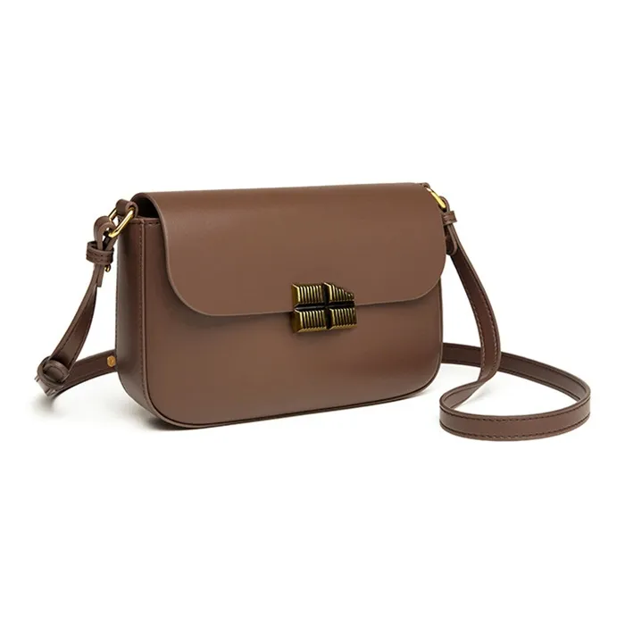 Yalu Cow Leather Shoulder Bag Women's Coffee/Midnight Black/Milk Tea Apricot-1