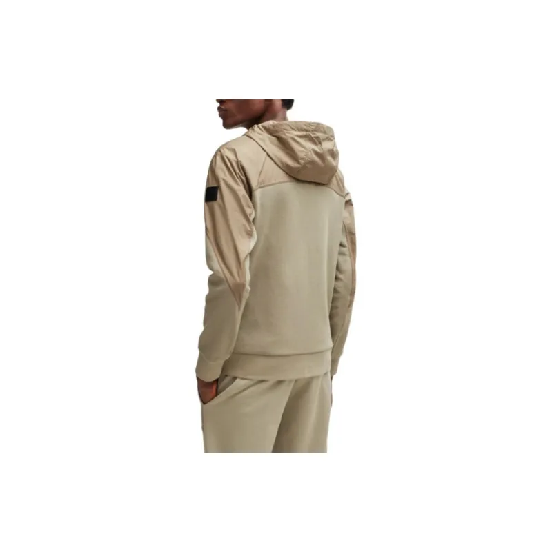 HUGO BOSS Regular-Fit Zip-Up Hoodie In Mixed Materials Jackets Coats Men's Light Brown-2