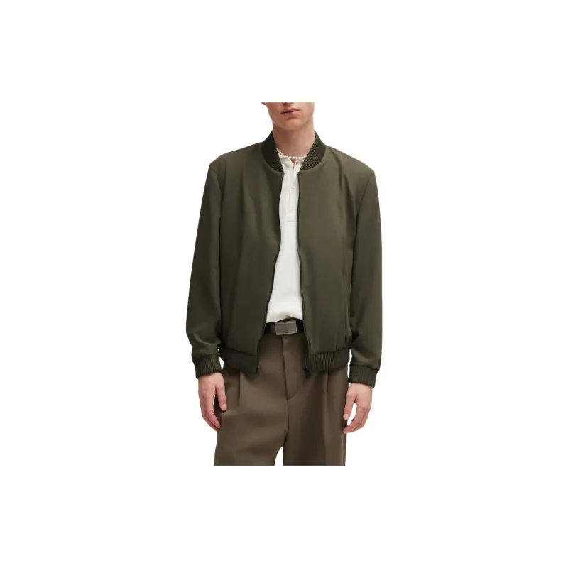 HUGO BOSS Slim-Fit Jacket In Performance-Stretch Cloth Jackets Coats Men's Green-1