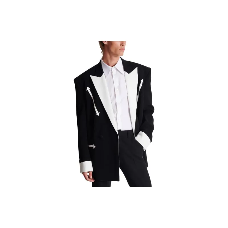 BALMAIN Crepe texture Double breasted Blazer-5