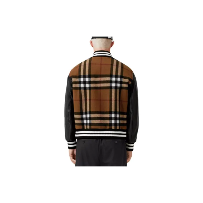 Burberry Check Technical Wool And Leather Bomber Jacket-3
