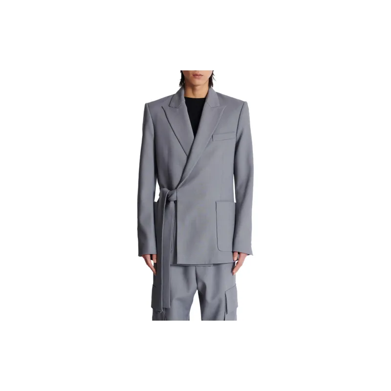 BALMAIN Double crepe Side belt Blazer-4