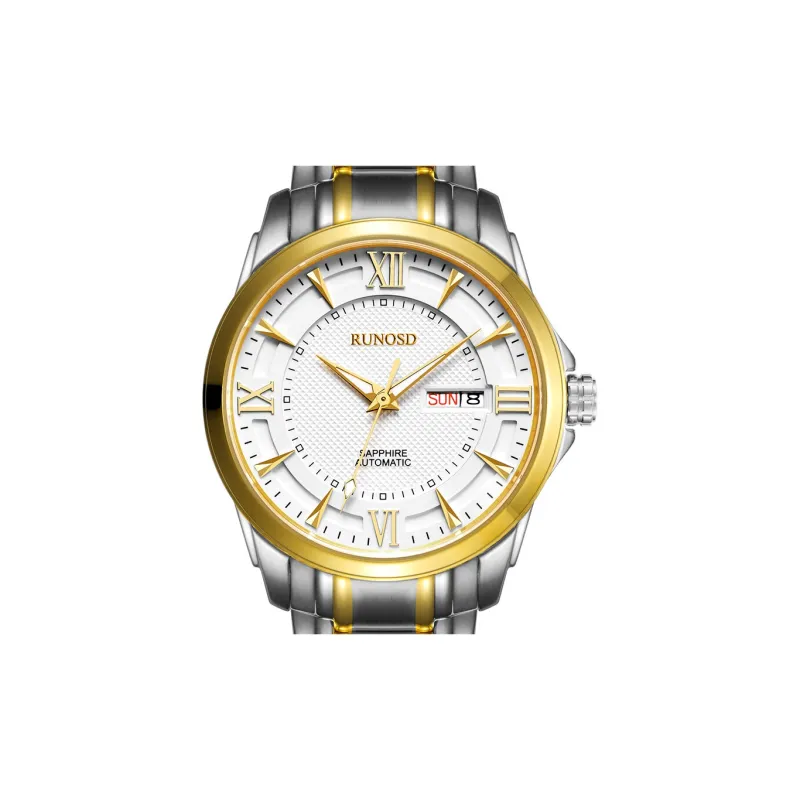 RUNOSD Mechanical Movement Stainless Steel Watchband Watch Men's Watches White Dial-13