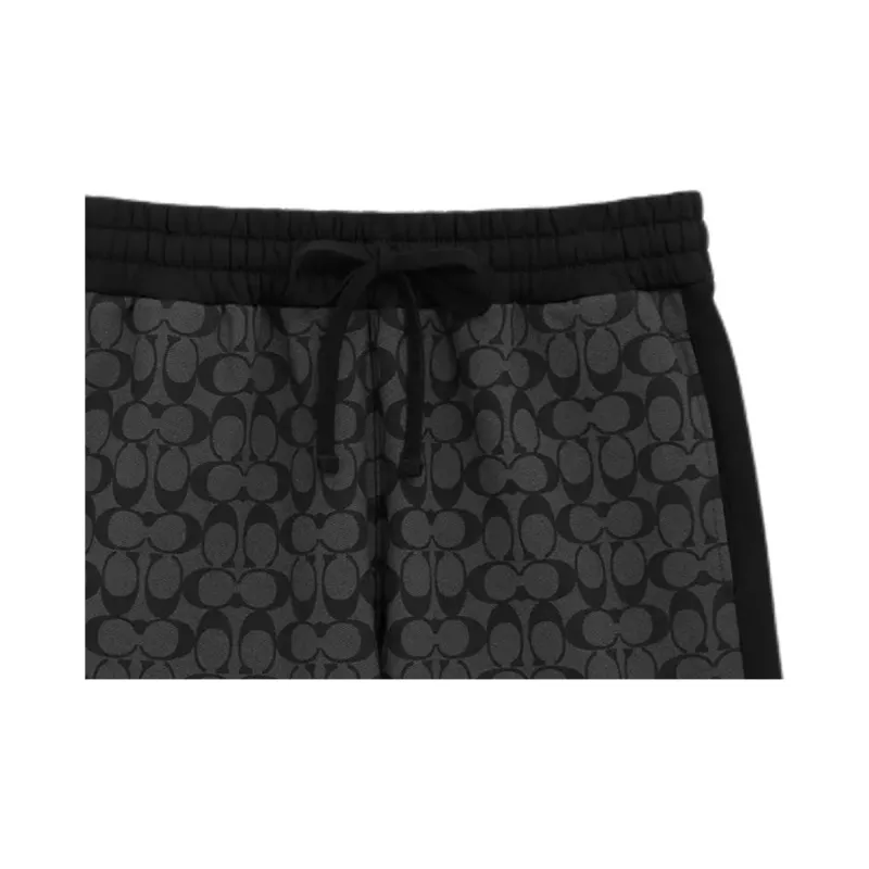 COACH Signature Men Logo Print Drawstring Straight Fit Casual Shorts Black-5
