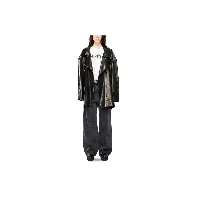 KIMHEKIM 1.5 LEATHER RIDER HALF COAT Leather Jacket Unisex BLACK/Black-2