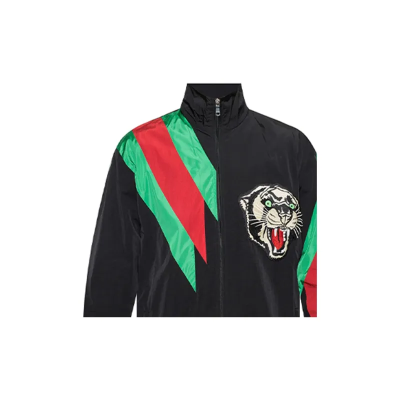 GUCCI Embroidered Contrast Stripe Logo Track Jacket-4