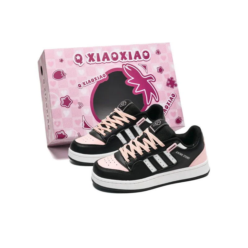 Circle small Skateboard Shoes Unisex Low Top Black Pink/Blue Pink-0