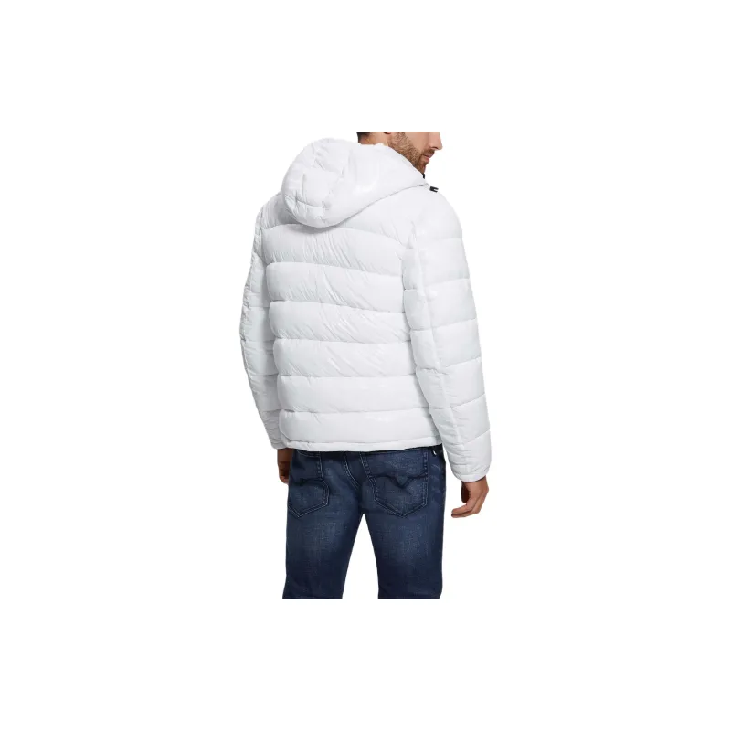 GUESS Shiny Hooded Puffer Jacket Jackets Coats Men's White-4