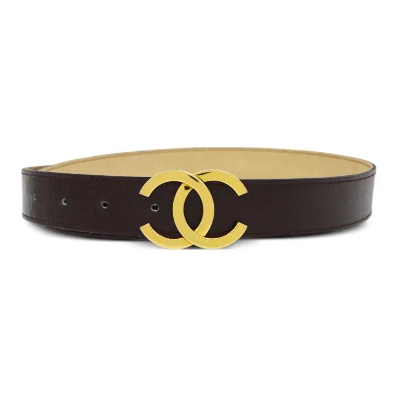 CHANEL Leather Leather Belts Women's Black Width 2.7cm-1