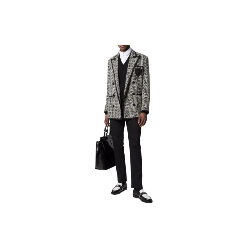 BALMAIN Monogram Jacquard Double breasted Blazer-1