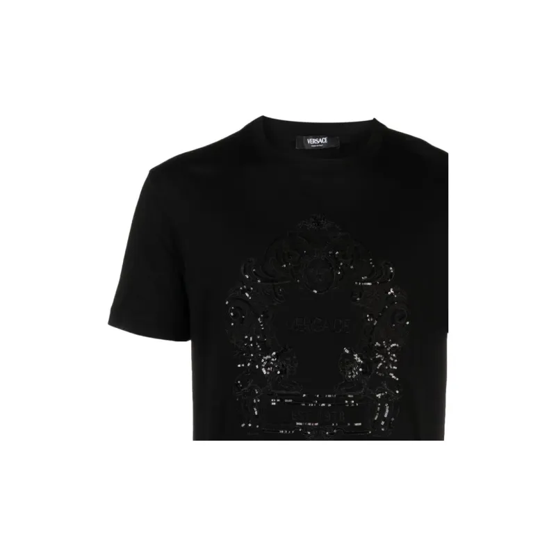 VERSACE Cartouche embellished Cotton T shirt-5