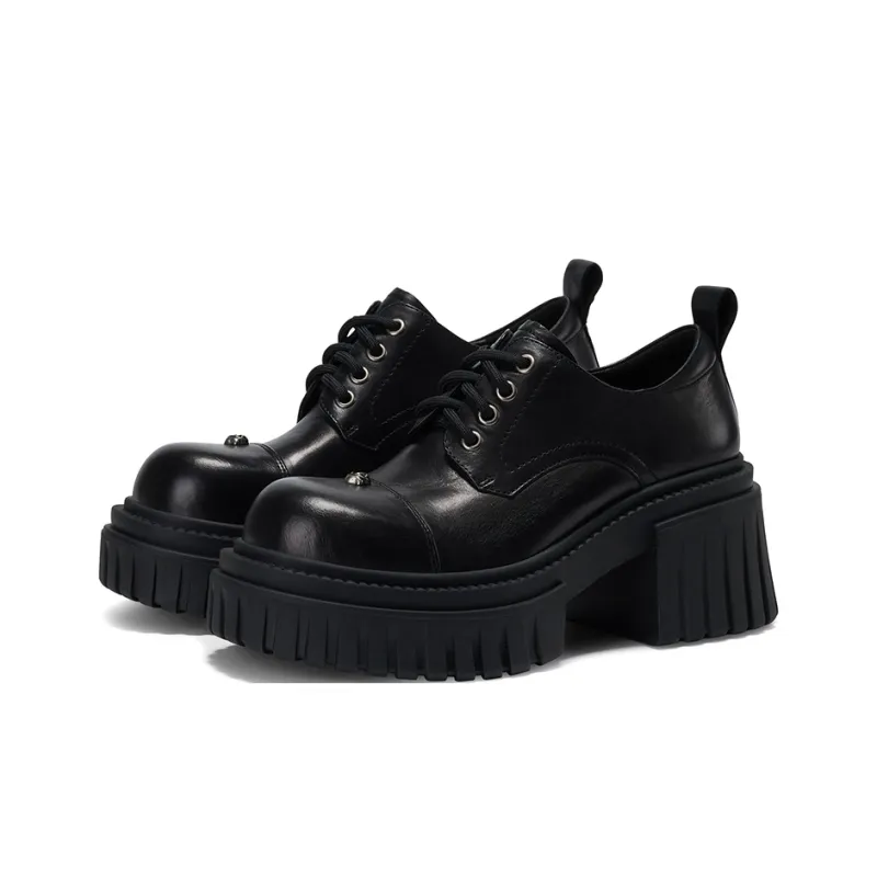 GG CC Urban Chic Style Small Leather Shoes British Style Platform Loafers 8cm Women's-2