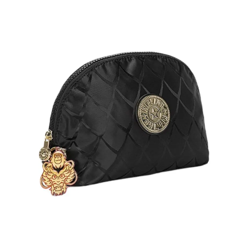 Kipling Polyester Clutch Makeup Bag Small Size Women's Black Dragon Scale Jacquard-1
