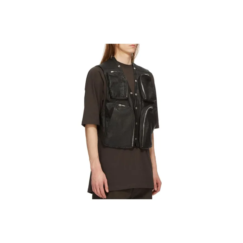 RICK OWENS Leather V neck Gilet-3