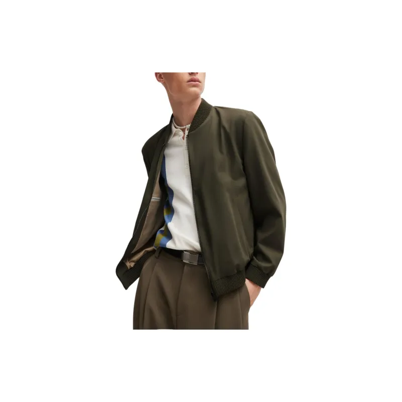 HUGO BOSS Slim-Fit Jacket In Performance-Stretch Cloth Jackets Coats Men's Green-3