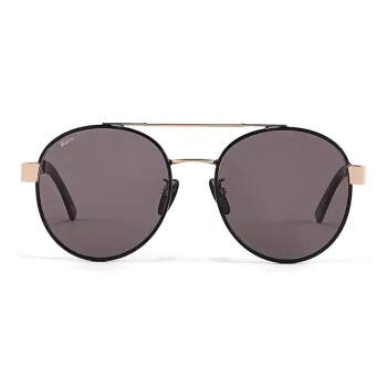 Fakeme Metal Plate Round Sunglasses Unisex Black