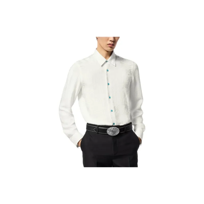 LOUIS VUITTON Long Sleeved Jacquard Silk Shirt-4