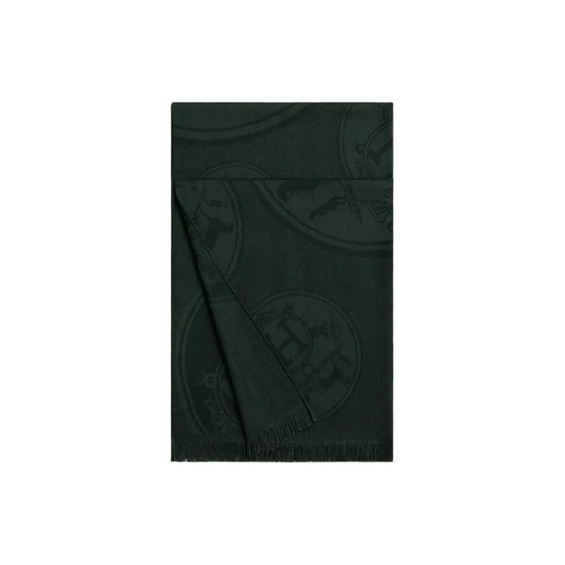 HERMES Cashmere Shawls Women's Black Forest Color-0