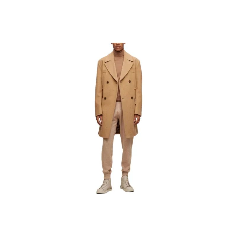HUGO BOSS Double-Breasted Coat In A Wool Blend Coats Men's Umber-1