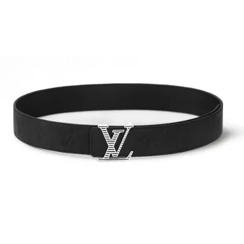 LOUIS VUITTON Smooth Leather Pail Metal Enamel Leather Belts Men's Black Width  4CM