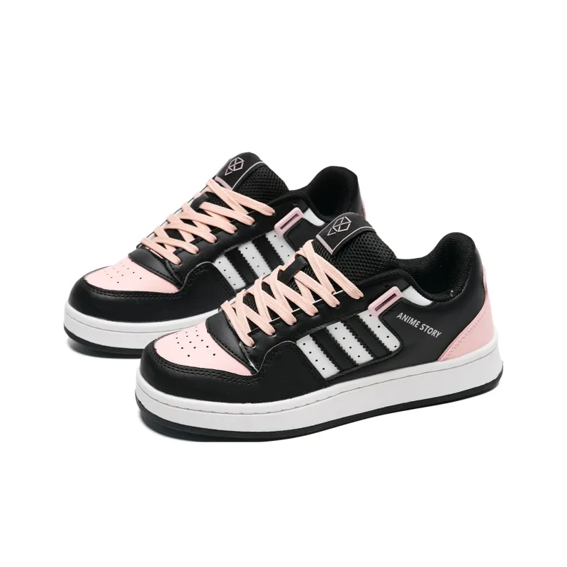 Circle small Skateboard Shoes Unisex Low Top Black Pink/Blue Pink-2