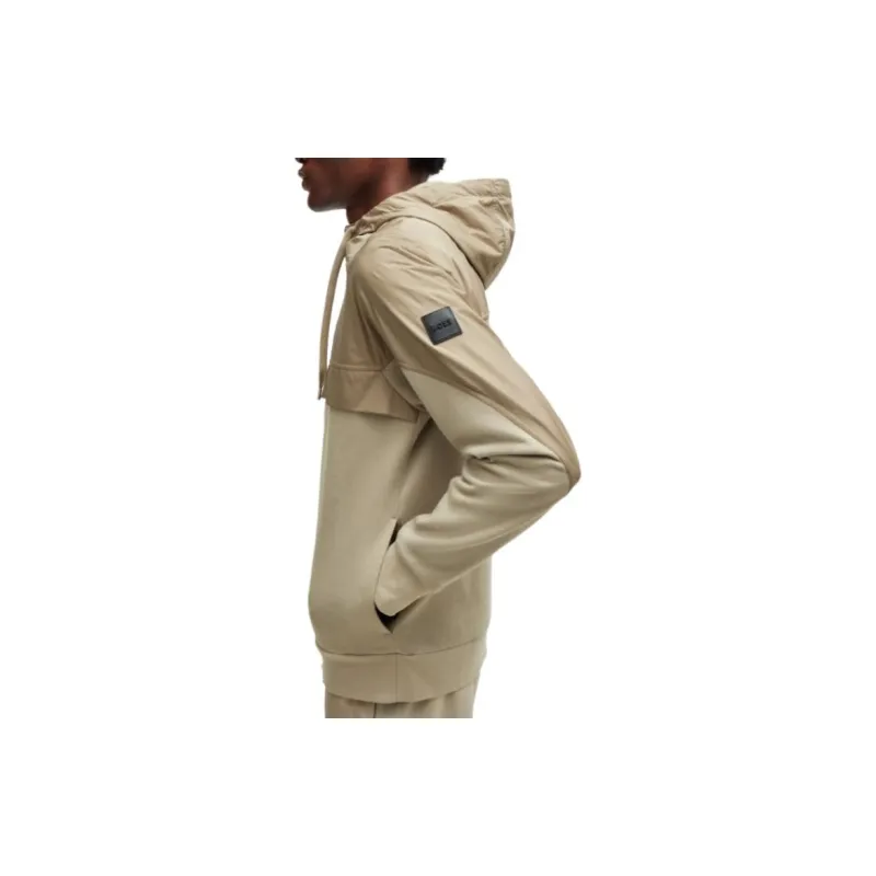 HUGO BOSS Regular-Fit Zip-Up Hoodie In Mixed Materials Jackets Coats Men's Light Brown-3
